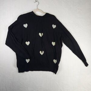 Aaeda Women's Black Heart‎ Print Hoodie Sweatshirt Pullover XL